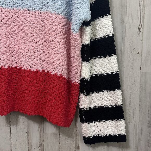 Adora Colorblock Sweater L Popcorn‎ Knit Bell Sleeve Pullover Trendy Cozy Top - Picture 2 of 10